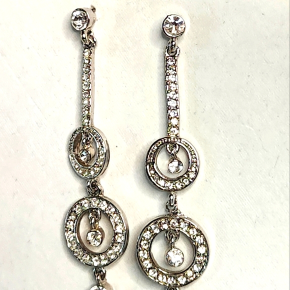 CZ Silver Circle Long Drop Earrings - Picture 1 of 7